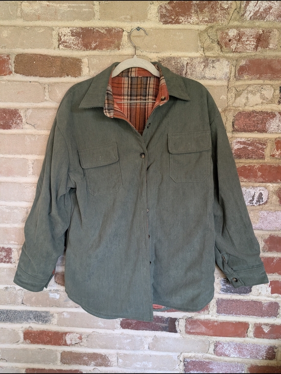 urban nomad boutique Jackets & Blazers - Reversible Womens Olive Green Corduroy Jacket with Plaid Lining